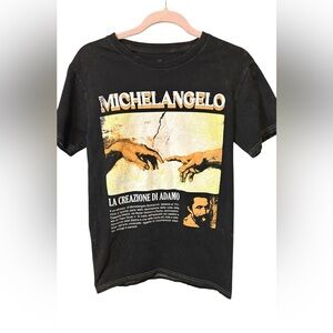 Michelangelo The Creation of Adam Graphic Tee Black Small Renaissance Art Shirt